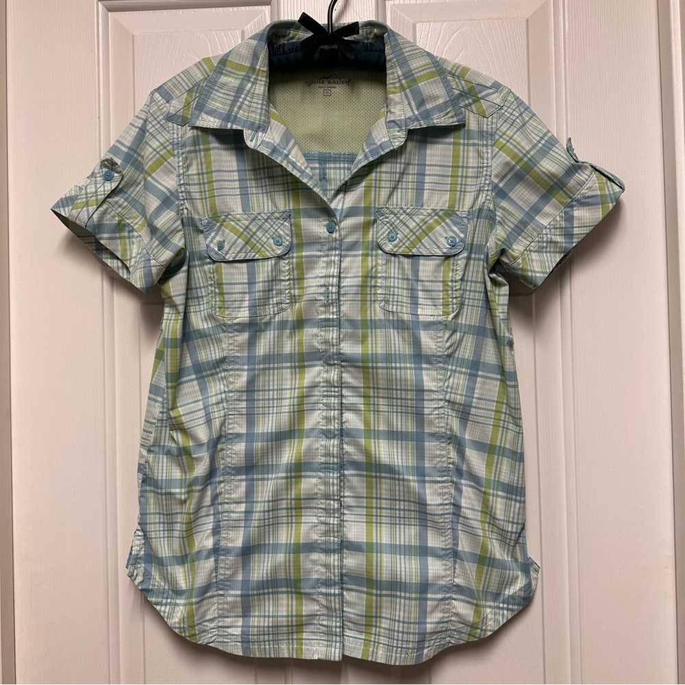 Eddie Bauer Hiking Plaid Short Sleeve Button-Up Quick Dry Shirt Size M